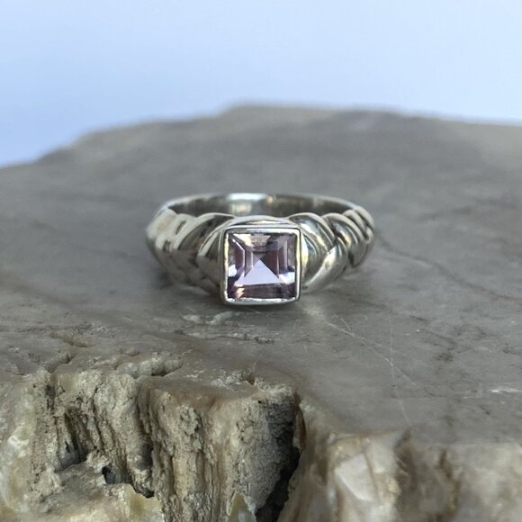Sterling Silver 925 Square Faceted Amethyst Band Ring Size 7.25 - Picture 12 of 16